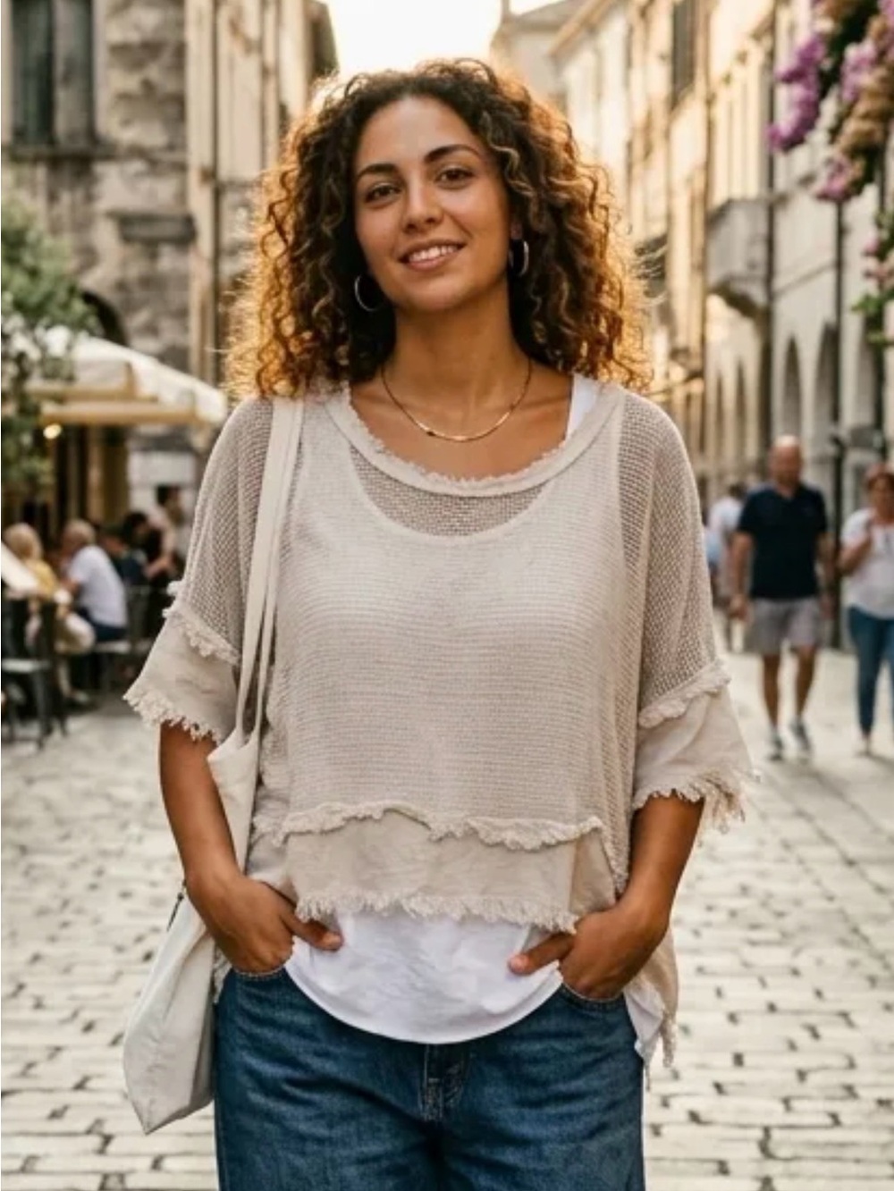 IT71. From Italy 🇮🇹 Layered Textured Top Color ECRU